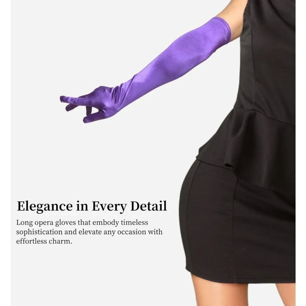 Women's Elbow Length Purple Satin Gloves Costume Princess Party Accessories